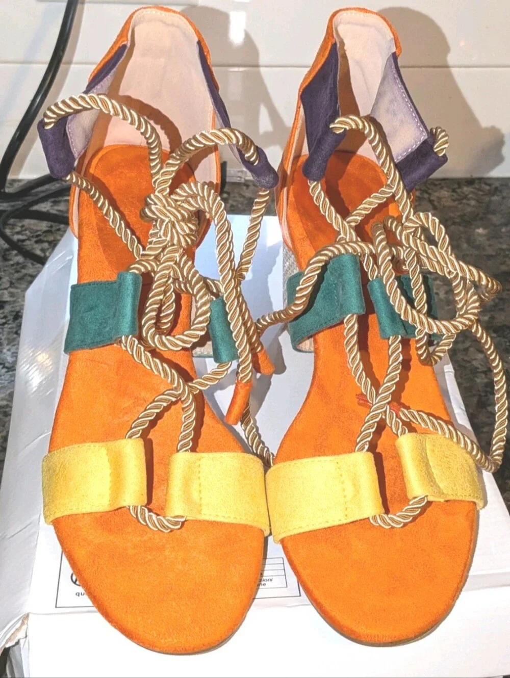 Women's Boho colorful open toe heels sz 8.5